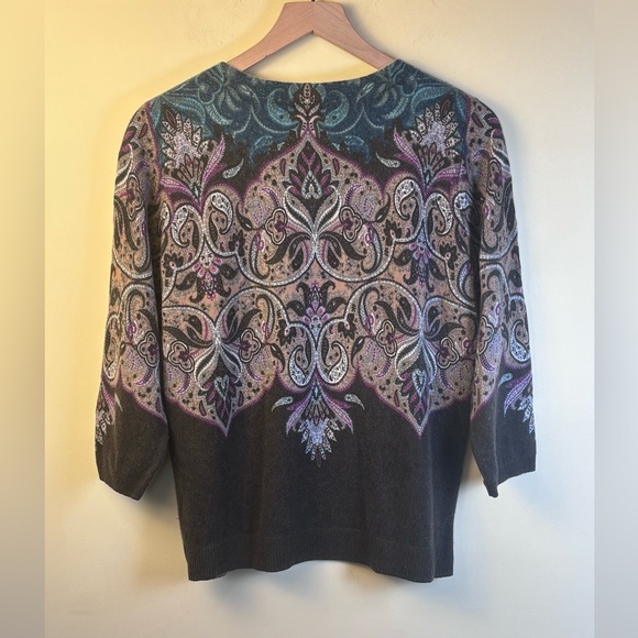Talbots 100% Pure Cashmere Colorful Paisley Sweater Size Large Petite - Picture 4 of 5